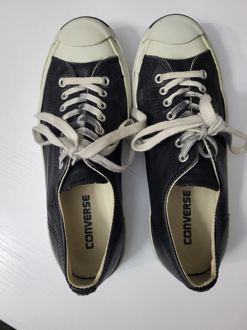 Converse Jack Purcell Low Top Leather Sneakers Black/White Lace Up M 7.5 W 9